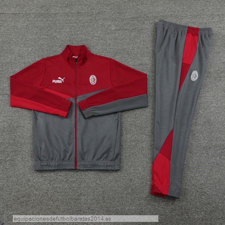 Nuevo Conjunto Completo Ropa Deportiva Con Cremallera Larga AC Milan 24/25 Rojo Gris Baratas